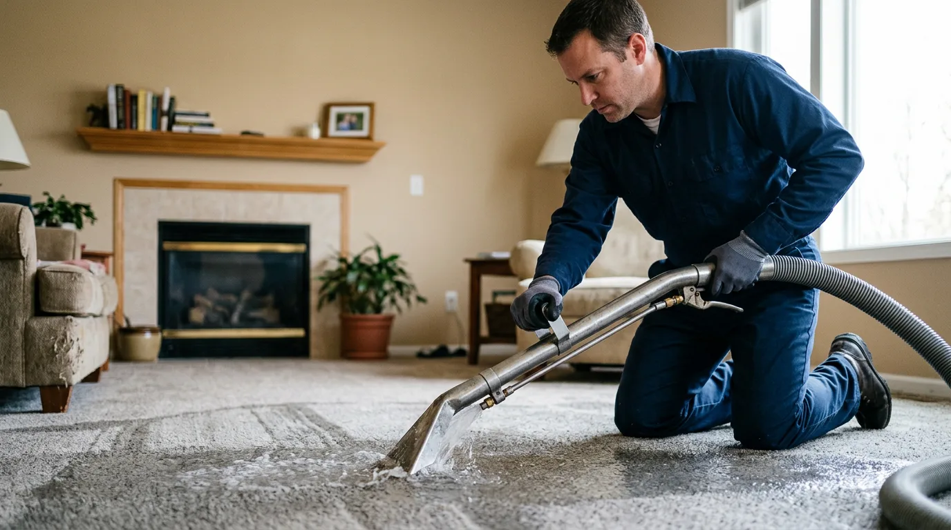 Water damage restoration technician working near Liscomb, IA